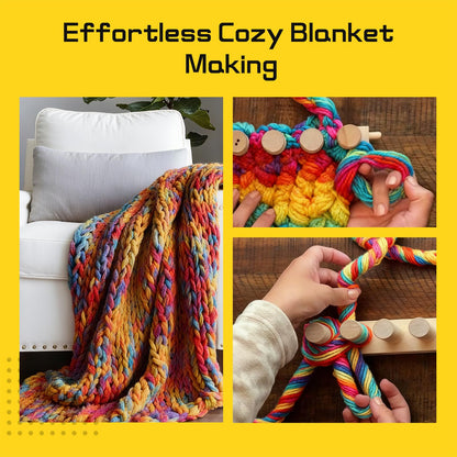 46-Inch Wooden Chunky Blanket Loom, Adjustable Hand Knitting Yarn Chunky Blanket Kit, Portable for DIY