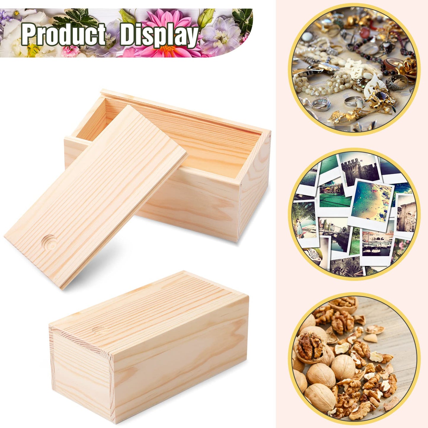 Blulu 3 Pieces 7.87 x 3.94 x 3.15 Inch Unfinished Wood Box with Sliding Lid, Small Wooden Storage Crates Container Empty Gift Boxes Pencil Box for Crafts Project Hobby Wood