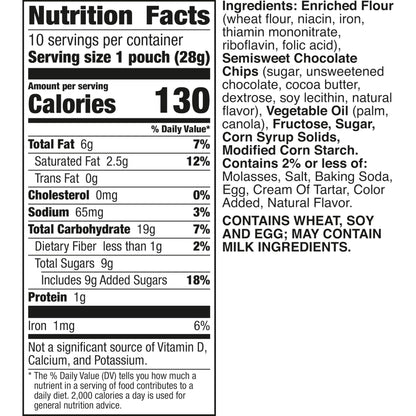 Pillsbury Mini Soft Baked Cookies, Chocolate Chip, Snack Bags, 10 Ct, 10 oz