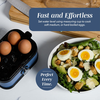 COOK WITH COLOR 6-Egg Capacity Egg Cooker – For Soft, Medium, Or Hard-Boiled Eggs, Rapid Cook Time, Auto Shut-Off & Boil-Dry Protection – Includes Tray, Measuring Cup & Lid – 210W Egg Maker, Navy