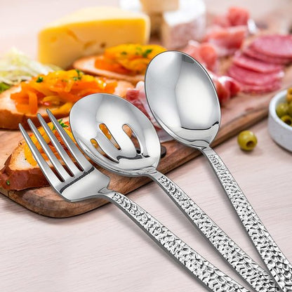 E-far Hammered Serving Utensils Set - 6-Piece Stainless Steel Hostess Set | 8.7-Inch, Dishwasher Safe
