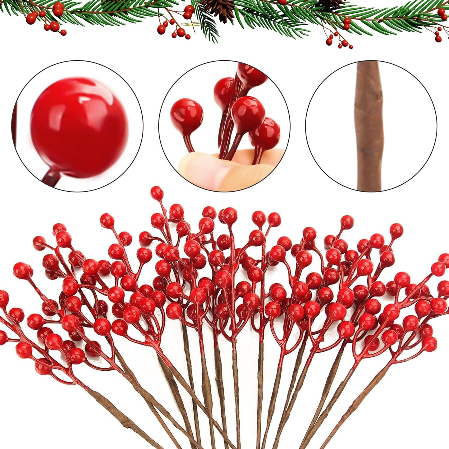 50pack NBGV Christmas Tree Decorations Artificial Berry Stems Red Berry Picks for Xmas Winter Party Holiday Flower