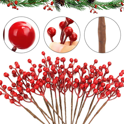 50pack NBGV Christmas Tree Decorations Artificial Berry Stems Red Berry Picks for Xmas Winter Party Holiday Flower