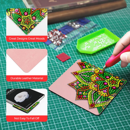 16 PC Diamond Art Corner Bookmarks Leather Bookmark Kit for Adults Paint by Dots Bead Book Mark DIY Gem Dot Rhinestones for Bedazzling Craft Kit for Women Ladies Night Party Mandala Bulk Kit Flower