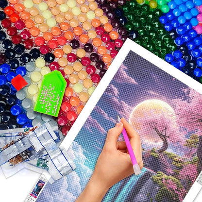 JATOK Large Diamond Painting Kits for Adults, Full Round Drill Moon Waterfall 5D Diamond Art Kits for Beginners, DIY Gem Art Picture for Gift Home Wall Decor, 40x70cm/15.7x27.5inch