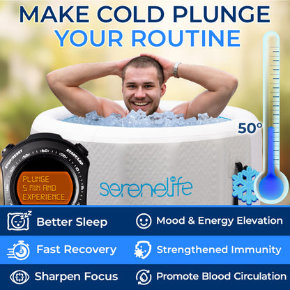SereneLife Inflatable Cold Plunge Tub Ice Bath, 85 Gal One Person Ice Bath Tub with Lid, Drop Stitch PVC, Double Layer Seals, Heavy Duty Cold Plunge for Athletes