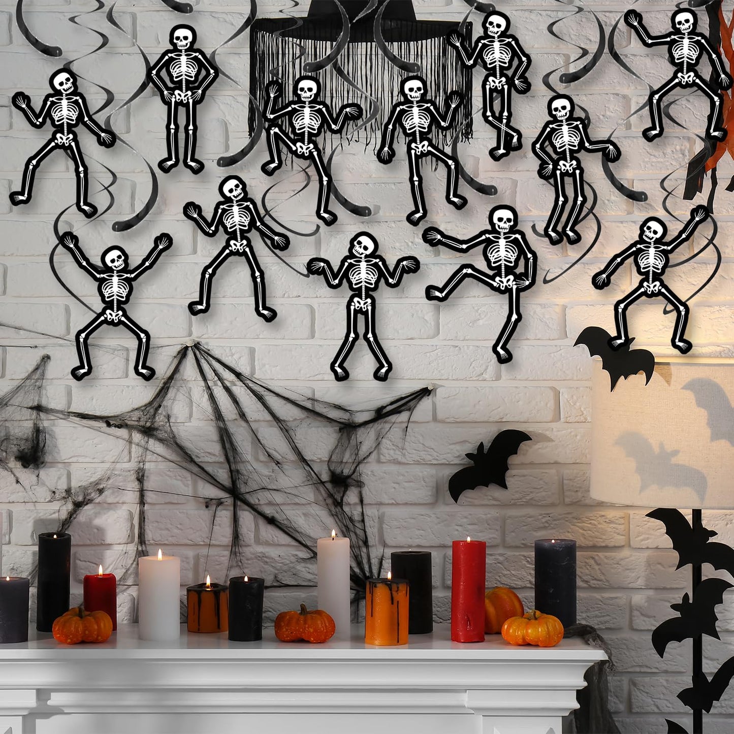 Halloween Skeleton Hanging Swirls Black Horror Theme Party Ceiling Decorations Skull Bone Hanging Cutout Streamers 20 Pack Halloween Birthday Party Supplies for Home Haunted House Decor