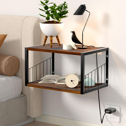 Alytree Floating Nightstand, Wood Floating Bedside Table with Cable Hole, Wall Mounted Nightstand for Bedroom, Living