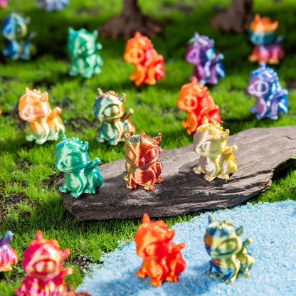 Teenzee 100pcs Mini 3D Printed Animals Tiny Dragon Plastics Figures Miniature Little Small Animals Figurines Bulk for Micro Fairy Garden Landscape Accessories Hide Crafts Decor Aquarium