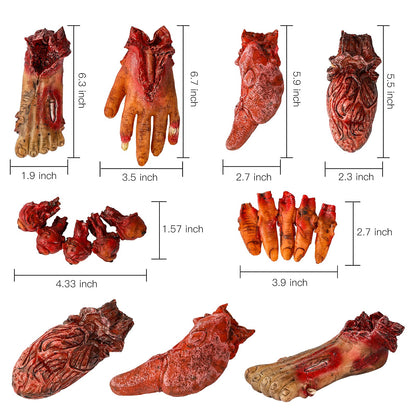 Lansian Halloween Decorations Blood Weapon Garland Banner Props Hanging Scary Fake Severed Hand Broken Body Parts for Haunted House Halloween Vampire Zombie Party Supplies (6pcs Body Parts)