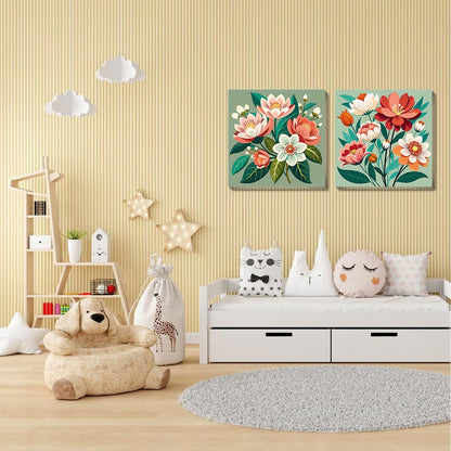 Sretoul Flowers Paint by Numbers Kit for Adults Framed 4 Pack- Flowers Paint by Numbers Kits on Canvas with Frame for Home Decor 8X8 Inch