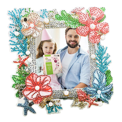 AIRDEA 5D Diamond Art Painting Desktop Photo Frame Ornament,Special Shape Diamond Painting Frame Kits for Adults,8x8in/20x20cm,Corals Starfish