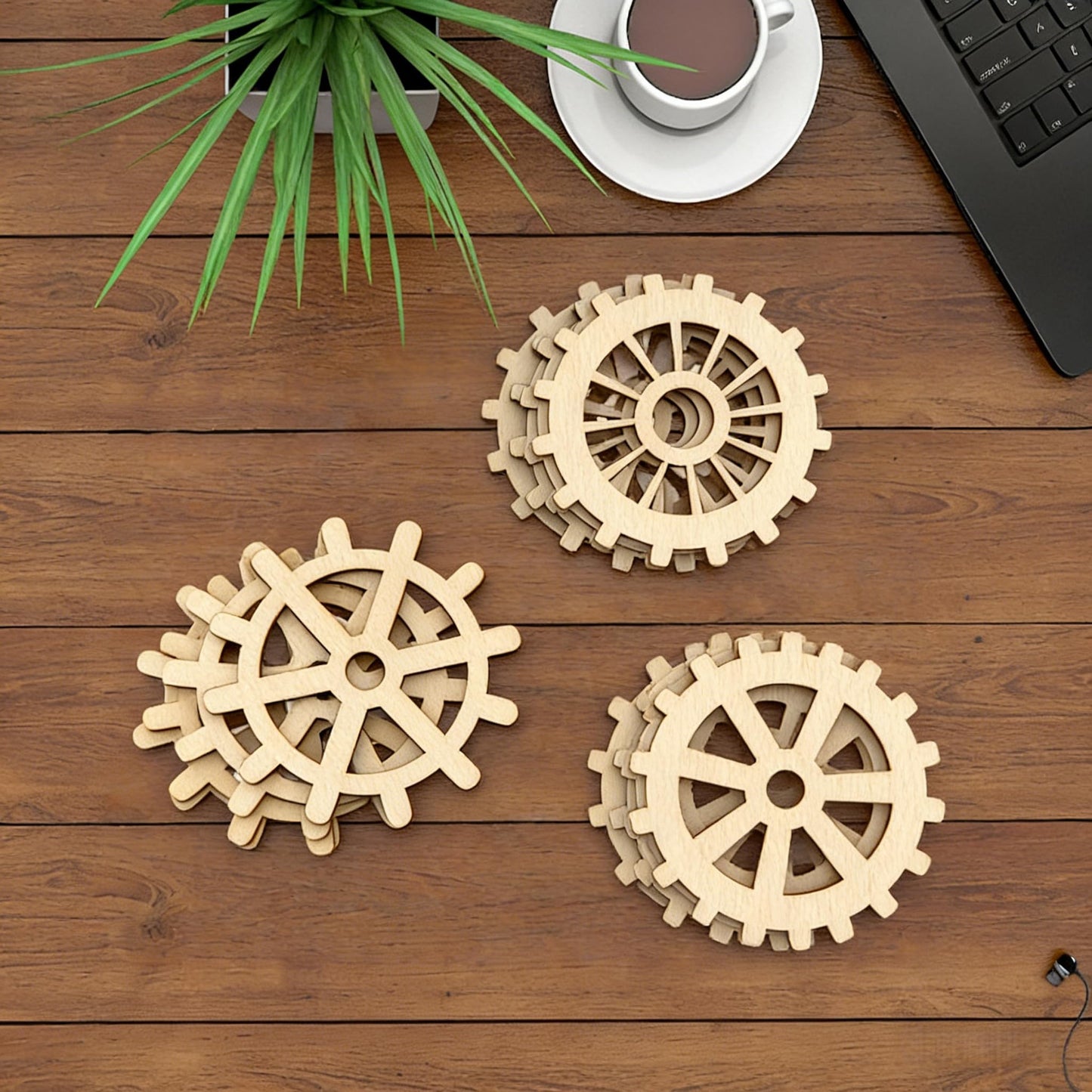 WEOSMIRA 15 PCS Wood Gear Set 3 Styles Wood Gear Cutouts Unfinished Wood Gear Crafts Decorations DIY Paint Craft Supplies Party Decoration Craft Project