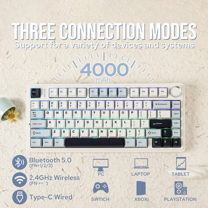 EPOMAKER x Aula F75 Gasket Mechanical Keyboard, 75% Wireless Hot Swappable Gaming Keyboard with Five-Layer Padding&Knob, Bluetooth/2.4GHz/USB-C, RGB (Light Blue, LEOBOG Reaper Switch)