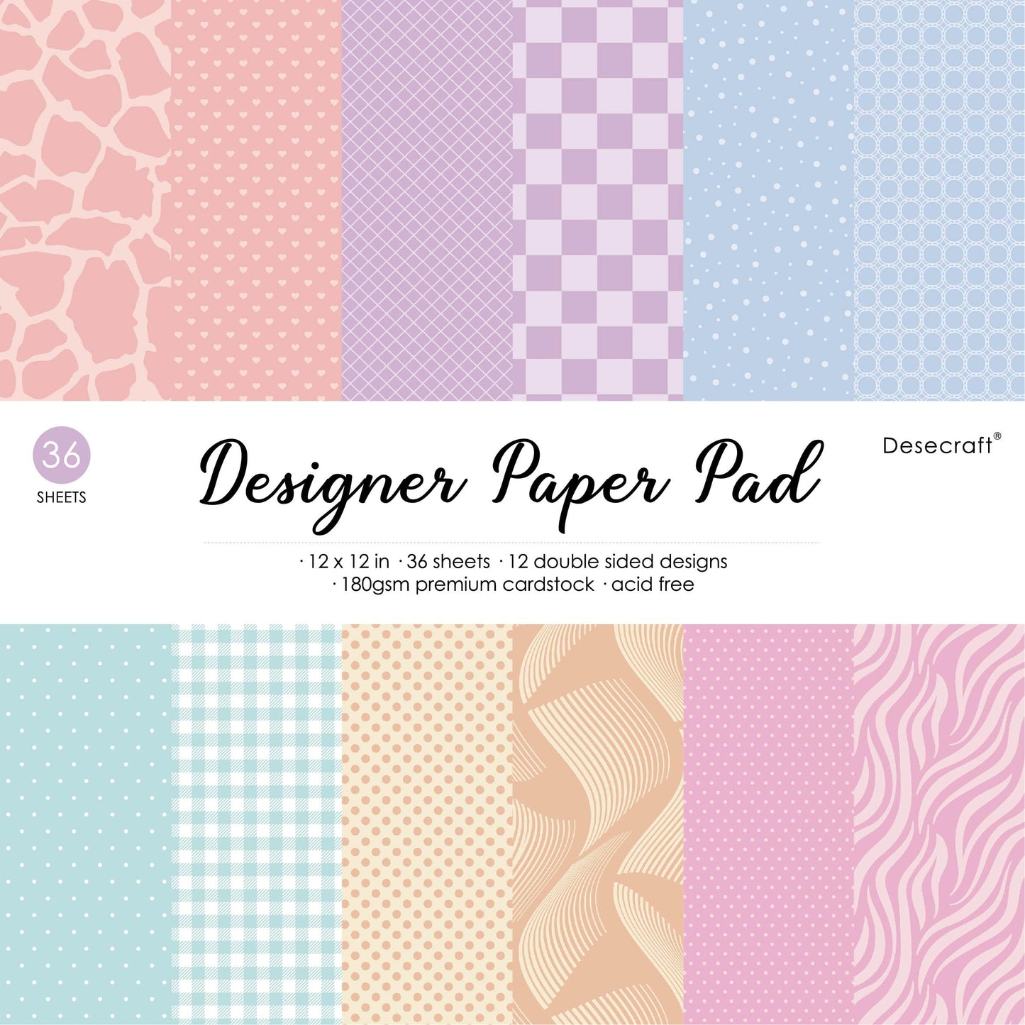 Desecraft 12x12 in Pastel Easter Scrapbooking Cardstock Decorative Paper - 36 Sheets - for Card Making Journaling Planner Origami Background Scrapbook Paper Scrapbook Materials Supplies