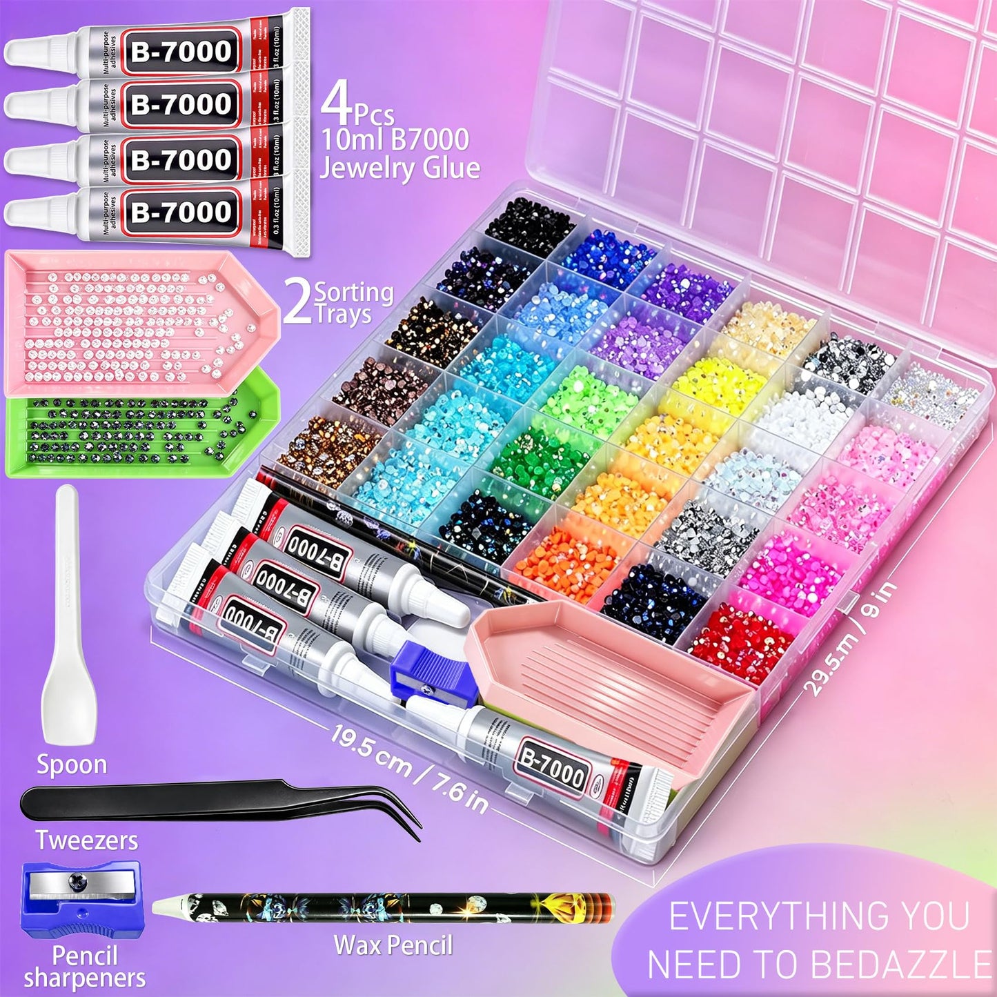 Resin Jelly Rhinestones for Bedazzling 30 Colors 36000 Pcs 3mm Flatback Gems Bedazzling Kit with 4Pcs 10ml B7000 Glue, Bedazzler Kit with Rhinestones for Nail Art Crafting Makeup Diamond Art