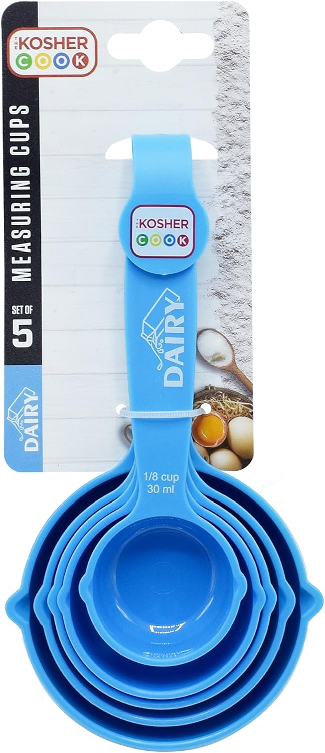 The Kosher Cook Dairy Blue Measuring Cups - 5 Piece Set - Color Coded Kitchen Tools - Stackable Nesting Design