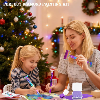 jecxucci Diamond Painting Art Drill Bead Dot Pen Kit with 6pcs Stainless Steel Tips, 6 Glue Clays, Diamond Art Roller and 50Pcs Cleaner Paper, 5D Diamond Painting Trays Sticky Pad (Blue + Colorful)