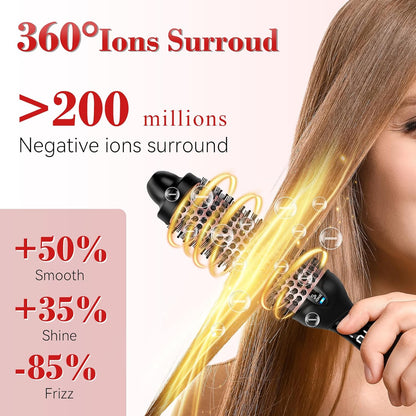 Ufree Ionic Thermal Brush, 1.5 Inch Heated Round Brush for Blowout, 30s Fast Heating Curling Brushes with 9 Temp Settings, Dual Voltage Travel Hair Styling Tool, Not Blow Dryer
