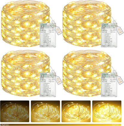 4 Pack 16FT 50LED 8 Dimmable, btfarm Fairy Lights Battery Operated with Timer, Twinkle String Lights Battery Powered