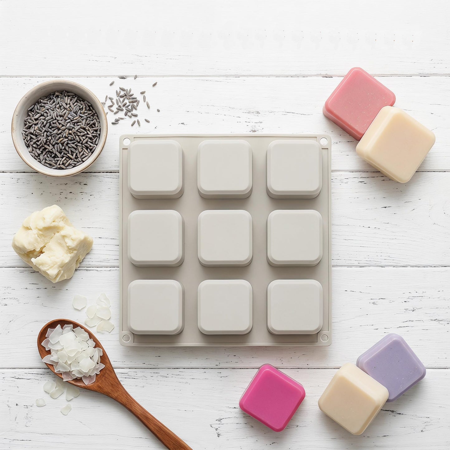 Hedume 4 Pack Silicone Soap Molds, 9 Cavities Square Soap Mold DIY Handmade Silicone Mold for Soap Making, Pudding, Muffin, Loaf, Brownie, Cornbread