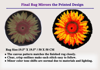 KitsMaster Golden Sunflower Latch Hook Kits for Beginner, Beginner-Friendly Round Floral Rug with Pre-Printed Canvas, 20''x20'' (Sunburst Flower)