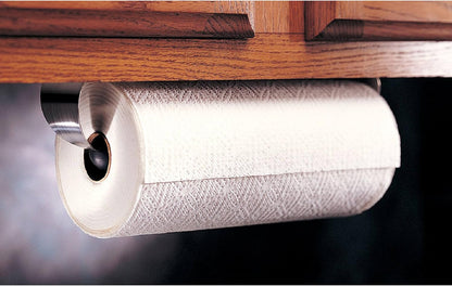 Compact Silver and Black Paper Towel Holder - Under Cabinet Design