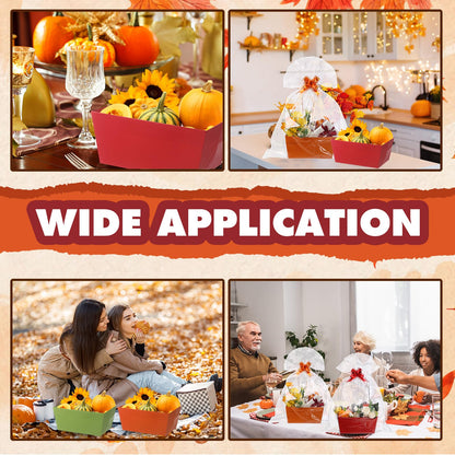 Funnymoom 24 Pcs Fall Basket for Gifts Empty Orange Brown Green Gift Basket Empty to Fill with Handle, Clear Bag and Bow for Autumn Thanksgiving Party Favor Supplies, 9.8 x 6.5 x 4.3''