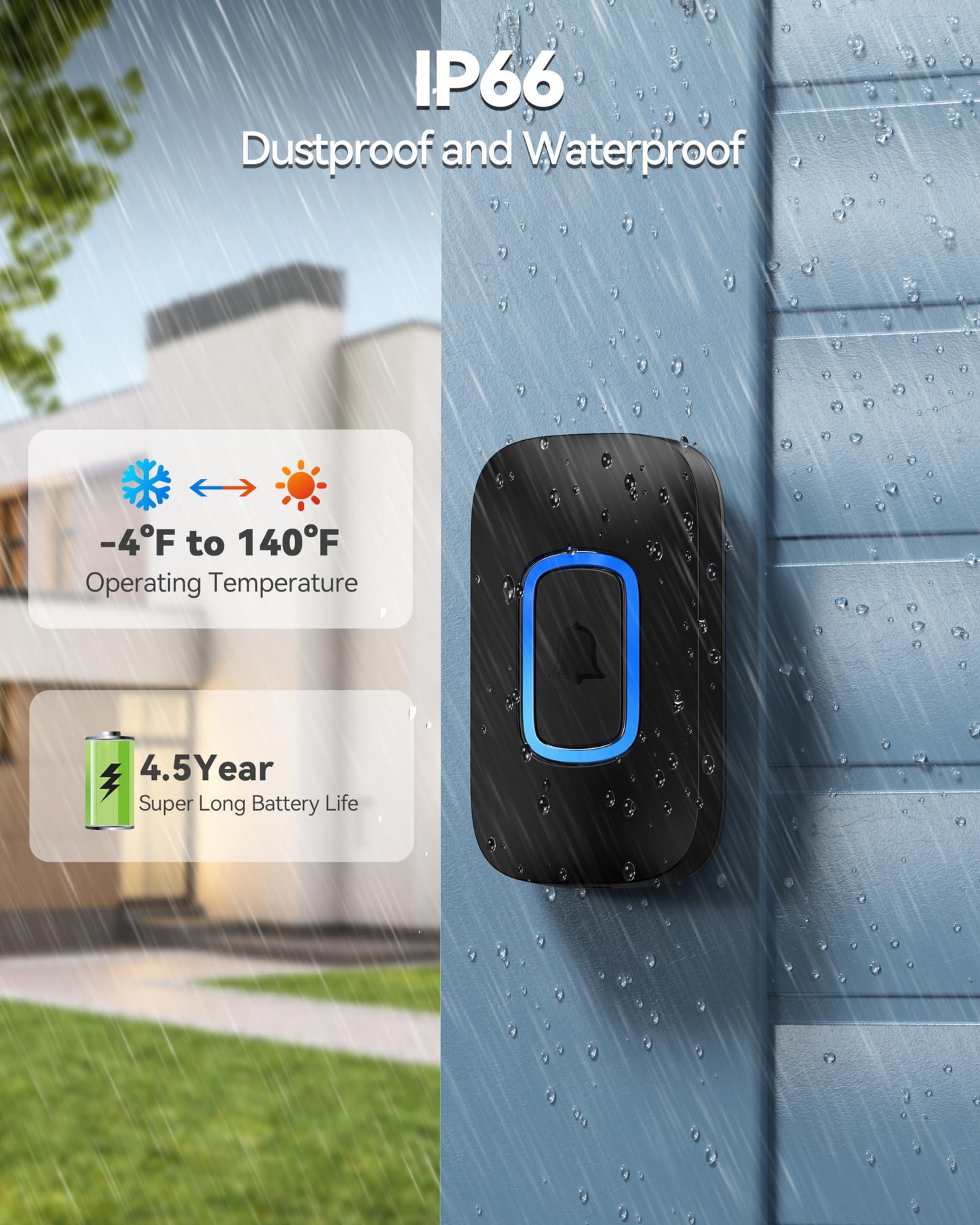 TECKNET Plug-in Wireless Doorbell with RGB Lighting & 1300 Feet Range,IP66 Waterproof Doorbell for Home/Classroom/Office/Business,60 Chimes,5-Level Volume,4.5-Year Battery Life(White)