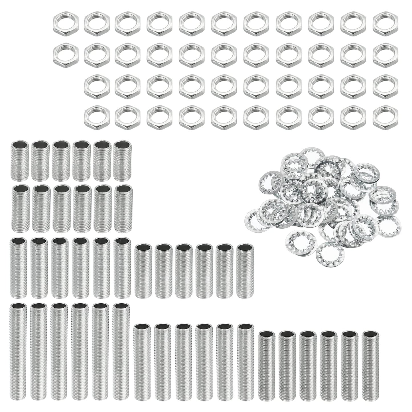 MECCANIXITY Lamp Pipe Kit with Lock Nuts Teeth Washers 1/8IP Thread Fasteners Assortment for Chandelier Ceiling Light Repair Assembly DIY Hardware, Pack of 126