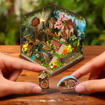 DIY Miniature House Kit, Forest Book Nook Kit with Music, 3D Wooden Puzzles for Adults, Dollhouse Kit with LED Light, Mini Building Kit, Craft Kit for Adults Teen to Build (Forest Garden)