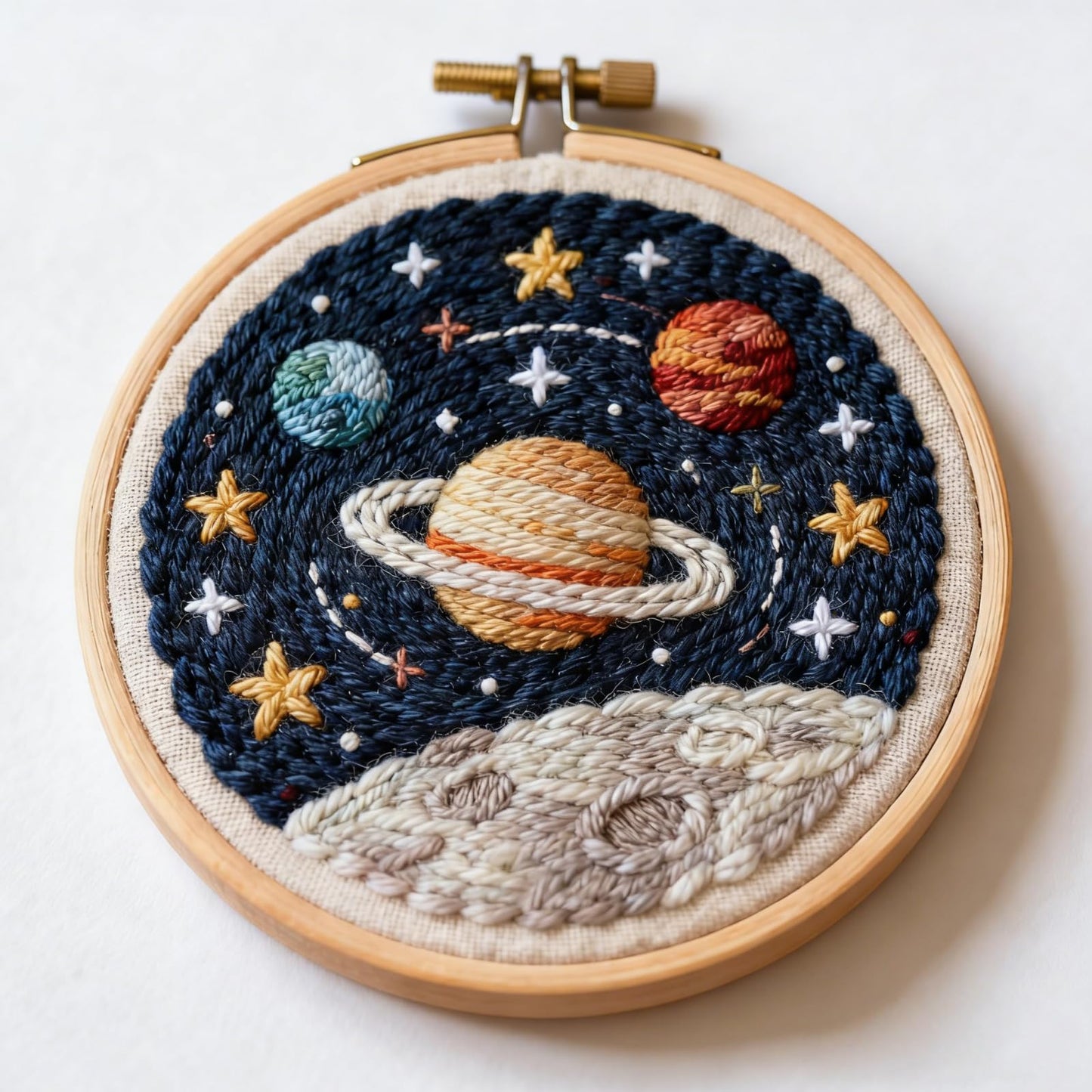 DIY Punch Needle Kits Space Planet Easy for Beginners Embroidery Starter Set with Hoop Stress Relief Craft Hobby and Home Decor 20x20cm-1