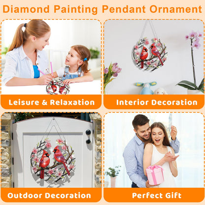 DIYDeligths DIY Hanging Pendant Ornament Diamond Art Painting for Adults Beginners with Accessories Single Sided Dot-Drill Pendant for Home Wall Window Garden Decor (Openwork Cardinal)