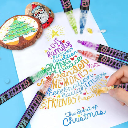 Celepen Glitter Marker Pens, 12 Colors Metallic Shimmer Glitter Markers Paint Pens, Glitter Art Marker for Adults DIY Crafts Greeting Birthday Cards Making Poster Album Scrapbooking Wood