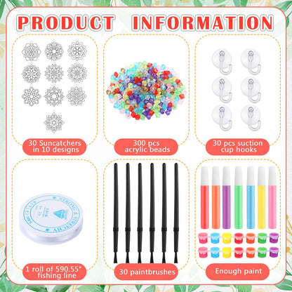 Sonwyoung 30 Sets Summer Mandala Suncatchers Craft Kits Easter Holi DIY Glow in The Dark Stained Glass Kit Paint Your Own Window Ornaments Art for Holiday Parties Home Decor and Creative Activities