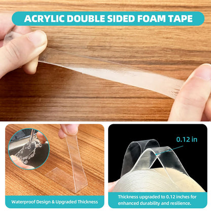 P7yaumy Double Sided Tape Heavy Duty 1.2in×20ft, Nano Tape Double Sided, Removable Traceless Two Sided Adhesive Tape, Clear Mounting Tape Double Sided Tape for Walls, Hanging Picture,Poster,Carpet