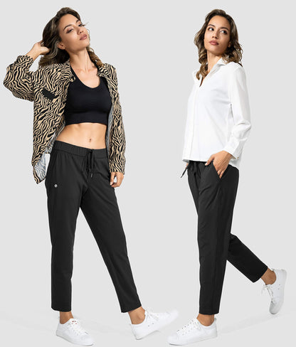 G Gradual Women's Pants with Deep Pockets 7/8 Stretch Sweatpants for Women Athletic, Golf, Lounge, Work (Black, Large)