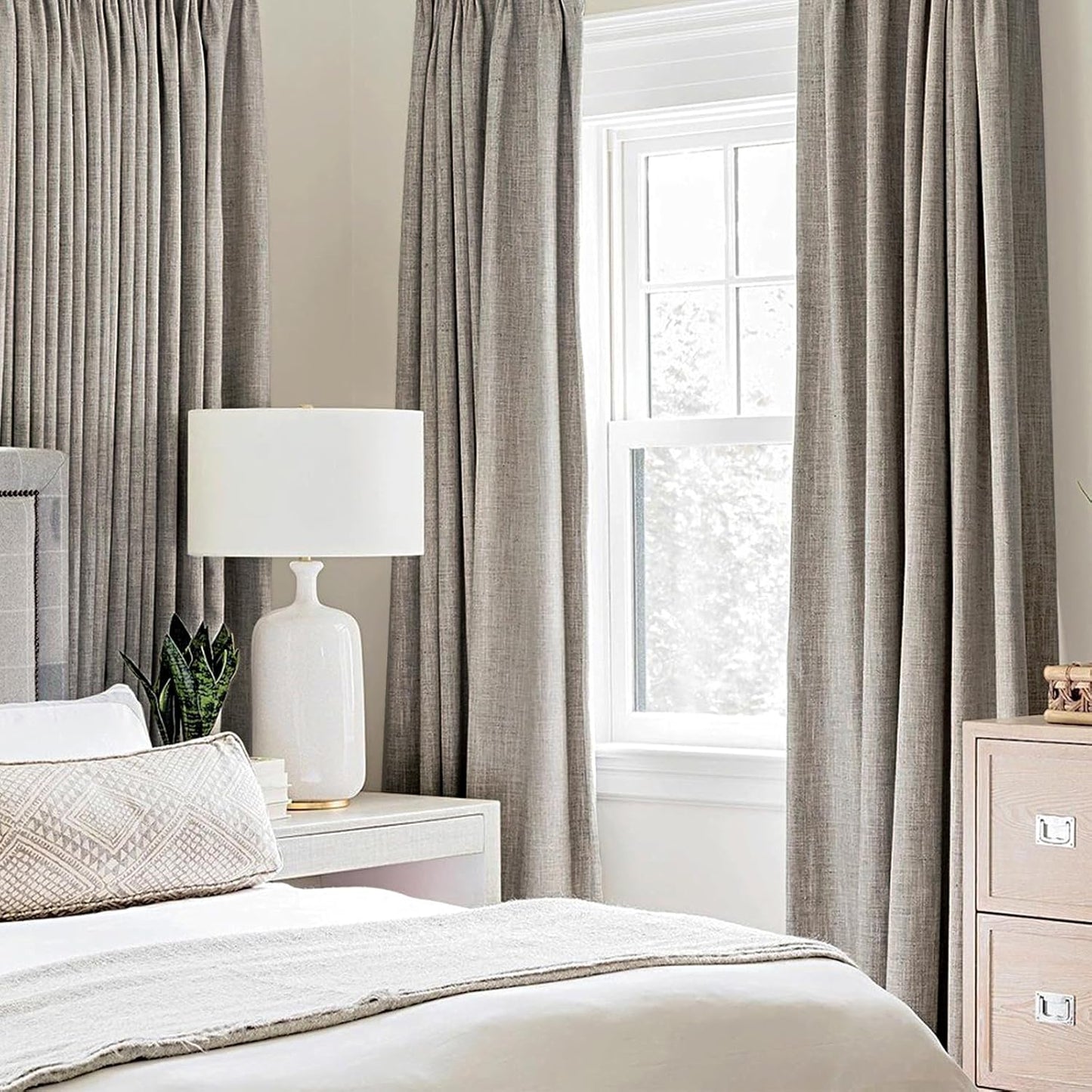 MIULEE 100% Blackout Linen Textured Curtains - Thermal Insulated Room Darkening Drapes | Warm Taupe, 52 x 72 Inch (2 Panels)