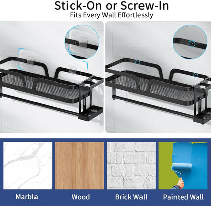 Taozun 4 Paper Towel Holder with Shelf & Side Straw Basket, Black Kitchen Paper Holder Spice Rack Black Paper Towel