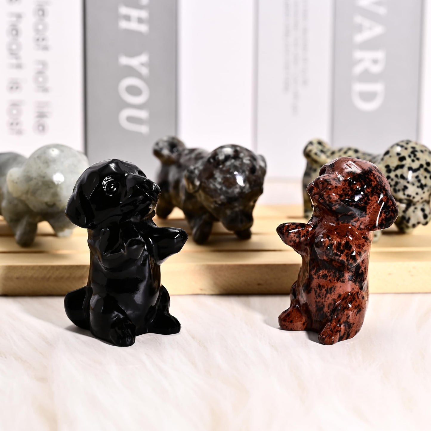 DZJXBZhu Natural Crystal Obsidian Dog Sculpture 2.36” Carefully Carved Guardian Gemstone Pocket Statue Pet Memorial Decorative Ornament Gift for Dog Lovers