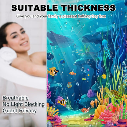 Skiennix Ocean Shower Curtain Set - Tropical Underwater World Design with Non-Slip Bath Rugs | 4-Piece Kids Bathroom Decor