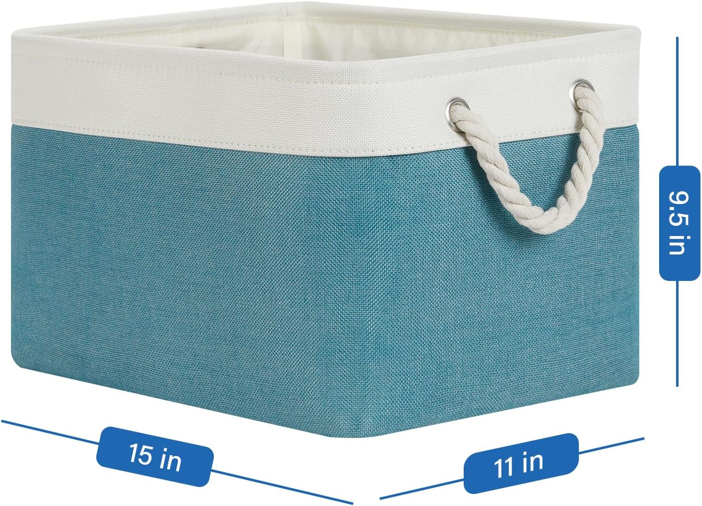 Temary Fabric Storage Baskets 4 Pack, Decorative Bins with Rope Handle for Gift, Clothes, Blankets (White & Teal,
