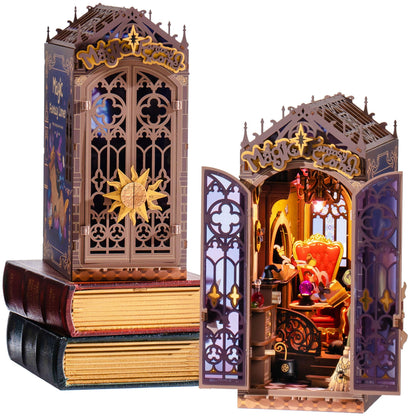 Rolife LED Book Nook Kit Magic Fantasy Corner, DIY Booknook Kit 3D Creative Decorative Bookend Bookshelf Insert, Halloween/Christmas Decorations/Gifts for Adults (Magic Fantasy Corner)