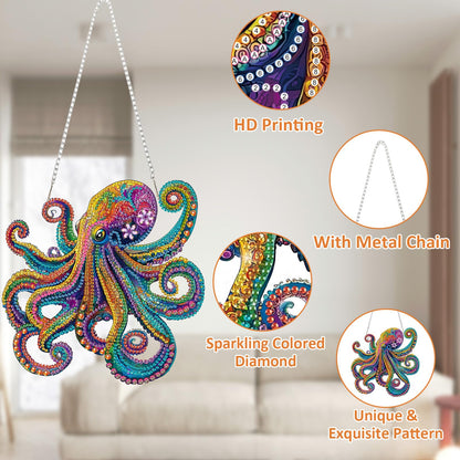 SENQAO Octopus Diamond Art Hanging Kit for Adult, Special Shaped Rhinestone, DIY Acrylic 5D Diamond Art Painting Window Pendants Home Garden Wall Hanging Kits Hanging Ornament