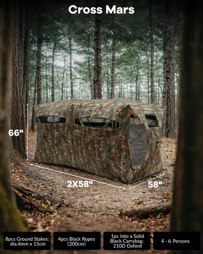 GarveeLife Portable Pop-Up Hunting Blind - 270° See-Through Windows & Silent Door, Waterproof Lightweight Camouflage Tent for Deer Turkey Hunting