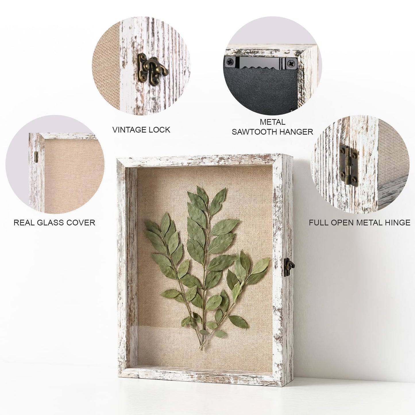 Shadow Box Frame11×14 Display Case with Linen Back, Real Glass Window Door with Hinge, Memorabilia Medals Wedding Bouquet Collections Picture Frame Memory Box for Keepsakes