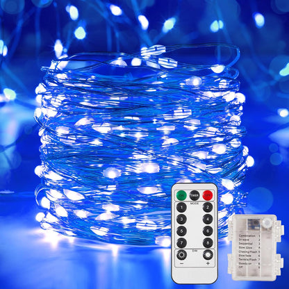 1 Pack 32.8 Ariceleo Ft. Battery Operated Outdoor String Lights with Remote & Timer, LED Blue Fairy Lights, Waterproof