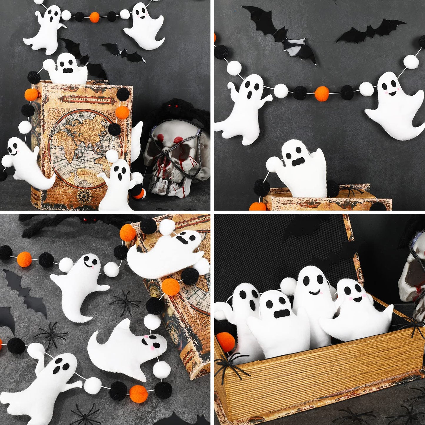 Whaline 6.6 Ft Halloween Theme Banner Different Expressions Cute Ghosts Banner Black White Orange Party Banner Felt Ball Garland for Halloween Haunted Houses Decors Doorways Home Mantel Suppliers