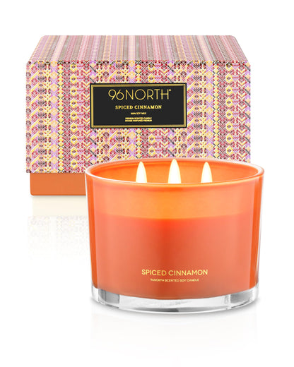 96NORTH Luxury Spiced Cinnamon Candle | Large 3 Wick Jar Candle | Up to 40 Hours Burning Time | 100% Natural Soy Wax | Relaxing Aromatherapy Aesthetic Candles | Housewarming Gift for Men and Women
