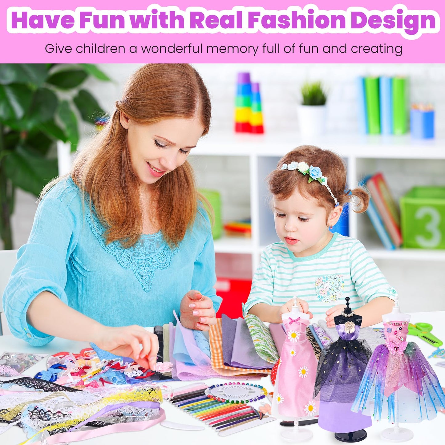 700+Pcs Fashion Designer Kit for Girls - Sewing Kit Arts and Crafts Set for Kids Ages 8-12 with 5 Mannequins & Instruction DIY Doll Clothes Making Learn to Sew Toys for Girls Christmas Birthday Gift